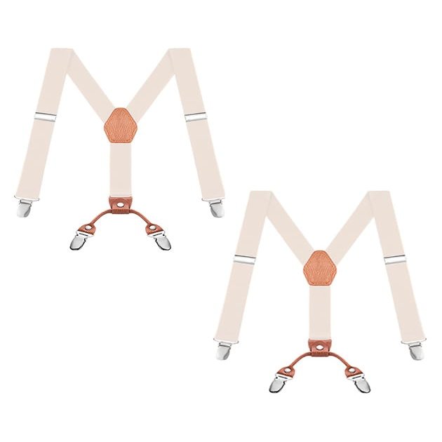 Buyless Fashion 2 Pack Adjustable Suspenders for Kids - 26" Elastic Straps 1" - Leather Y Shape Back - 5151-2 - Ivory