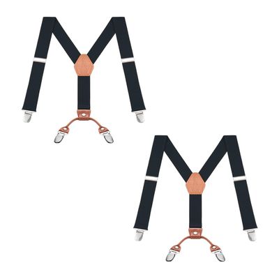 Buyless Fashion 2 Pack Adjustable Suspenders for Kids - 26" Elastic Straps 1" - Leather Y Shape Back - 5151-2 - Black