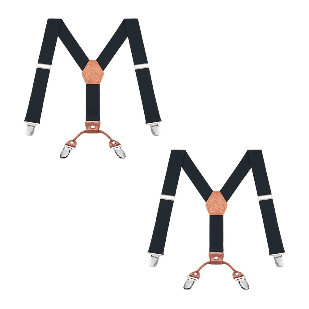 Buyless Fashion 2 Pack Adjustable Suspenders for Kids - 26" Elastic Straps 1" - Leather Y Shape Back - 5151-2 - Black
