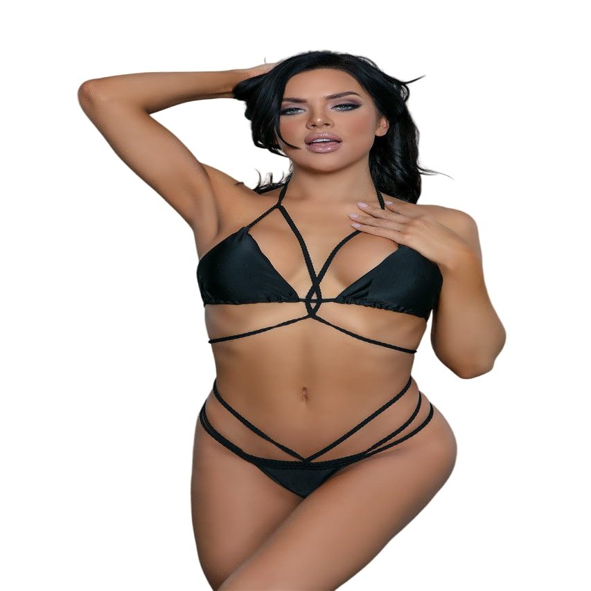 Be Wicked Womens Artemesia Strappy Bikini Set, L, Black