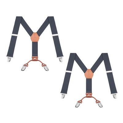 Buyless Fashion 2 Pack Adjustable Suspenders for Kids - 26" Elastic Straps 1" - Leather Y Shape Back - 5151-2 - Denim-Blue