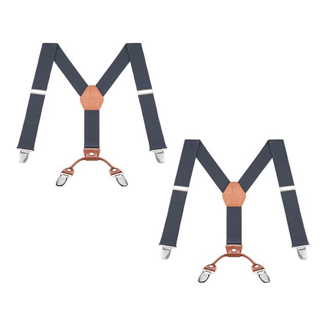 Buyless Fashion 2 Pack Adjustable Suspenders for Kids - 26" Elastic Straps 1" - Leather Y Shape Back - 5151-2 - Denim-Blue