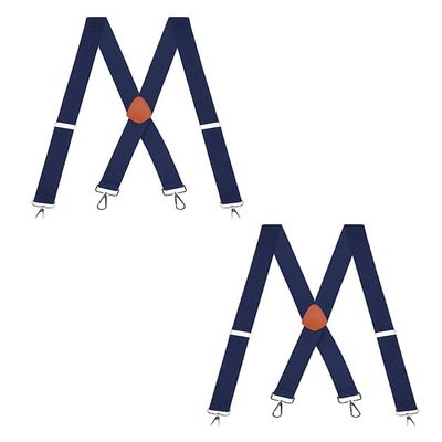 Buyless Fashion Heavy Duty 2 Pack Suspenders for Men - 48" Adjustable Straps 1 1/2" - X Back with Strong Hooks - 5145-2-Navy
