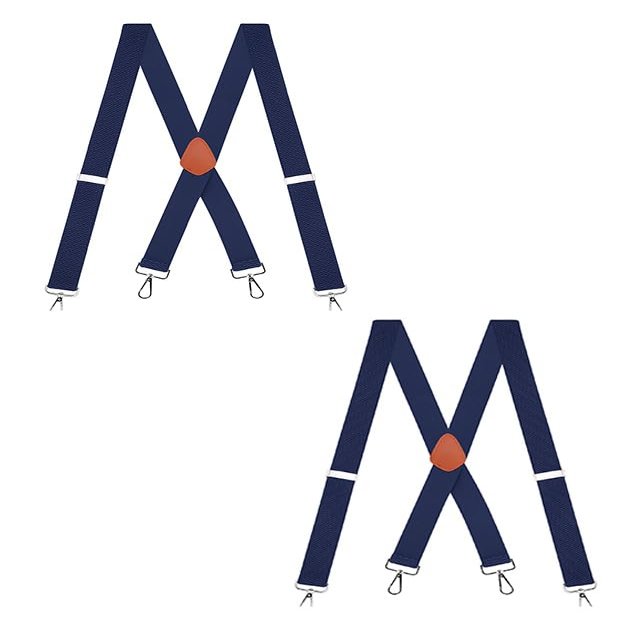Buyless Fashion Heavy Duty 2 Pack Suspenders for Men - 48" Adjustable Straps 1 1/2" - X Back with Strong Hooks - 5145-2-Navy