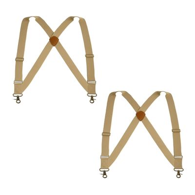 Buyless Fashion Trucker 2 Pack Suspenders for Men - 48" Elastic Adjustable Straps 1 1/4" - X Back Utility Braces - 5150-2-Tan