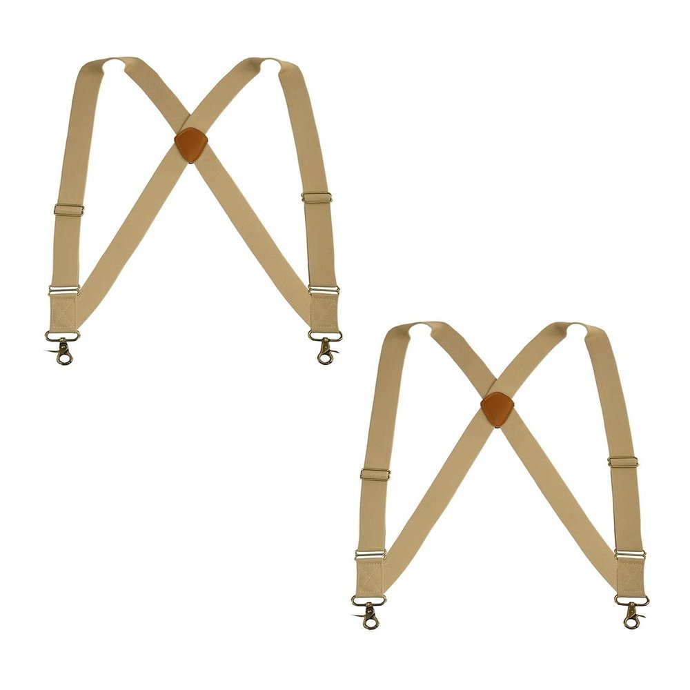 Buyless Fashion Trucker 2 Pack Suspenders for Men - 48" Elastic Adjustable Straps 1 1/4" - X Back Utility Braces - 5150-2-Tan