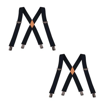 Buyless Fashion 2 pack Suspenders for Men - 48" Adjustable Straps 1 1/4" - X Back With Black Clips - 5142-2-Black