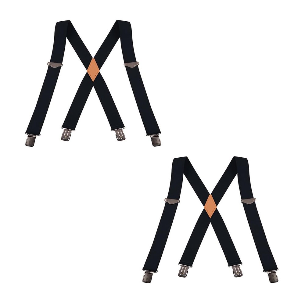 Buyless Fashion 2 pack Suspenders for Men - 48" Adjustable Straps 1 1/4" - X Back With Black Clips - 5142-2-Black