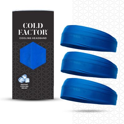 COLD FACTOR Cooling Headband for Women and Men UPF 50+ Advanced Evaporative Comfort, Instant Cooling Sweatband for Outdoor Sports, Fitness, Yoga, Hiking, Running, and Workout 3 Pack (Blue)
