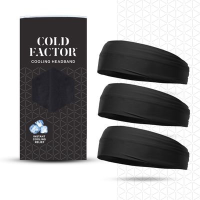 COLD FACTOR Cooling Headband for Women and Men  UPF 50+ Advanced Evaporative Comfort, Instant Cooling Sweatband for Outdoor Sports, Fitness, Yoga, Hiking, Running, and Workout  3 Pack (Black)