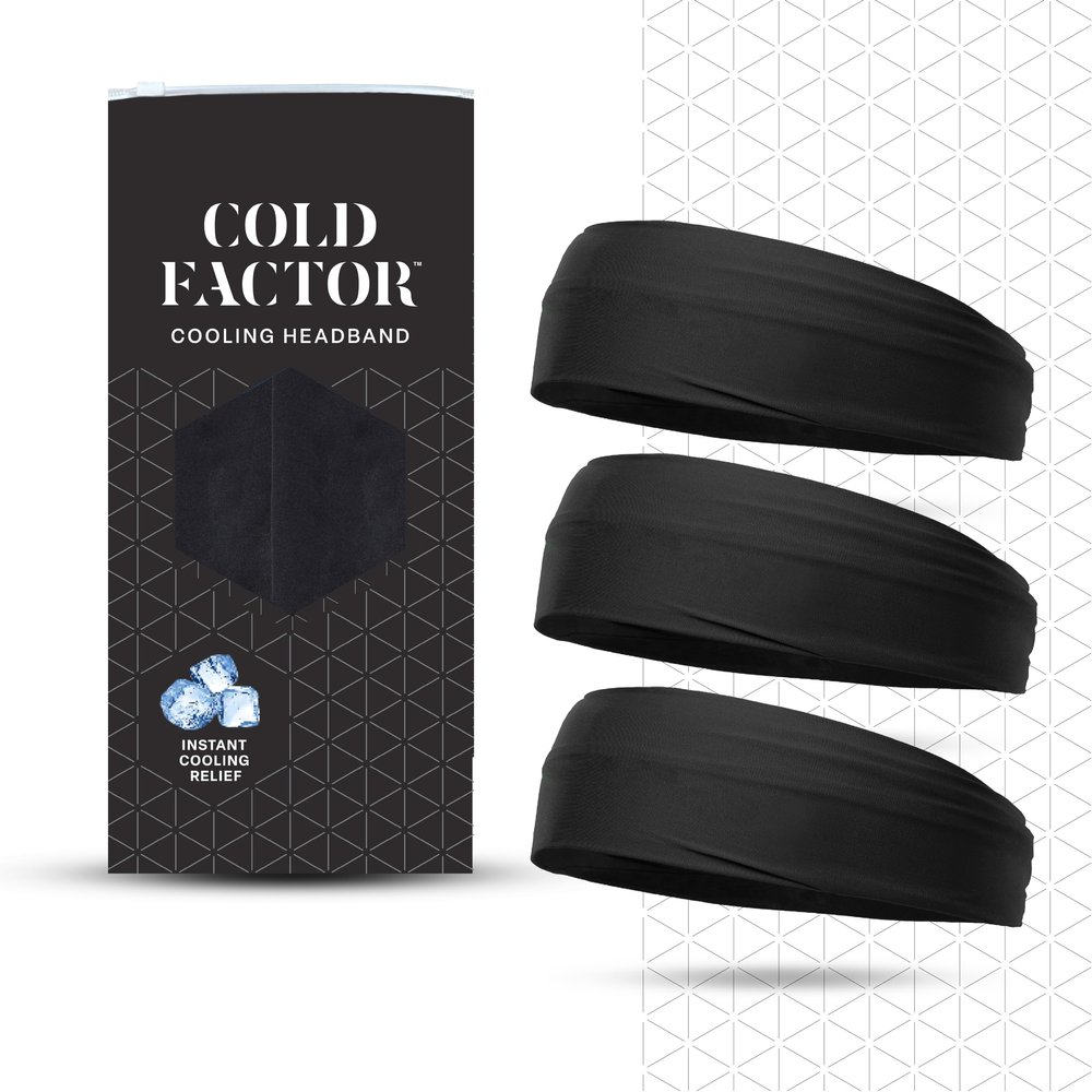 COLD FACTOR Cooling Headband for Women and Men UPF 50+ Advanced Evaporative Comfort, Instant Cooling Sweatband for Outdoor Sports, Fitness, Yoga, Hiking, Running, and Workout 3 Pack (Black)