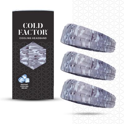 COLD FACTOR Cooling Headband for Women and Men  UPF 50+ Advanced Evaporative Comfort, Instant Cooling Sweatband for Outdoor Sports, Fitness, Yoga, Hiking, Running, and Workout  3 Pack (Camo)