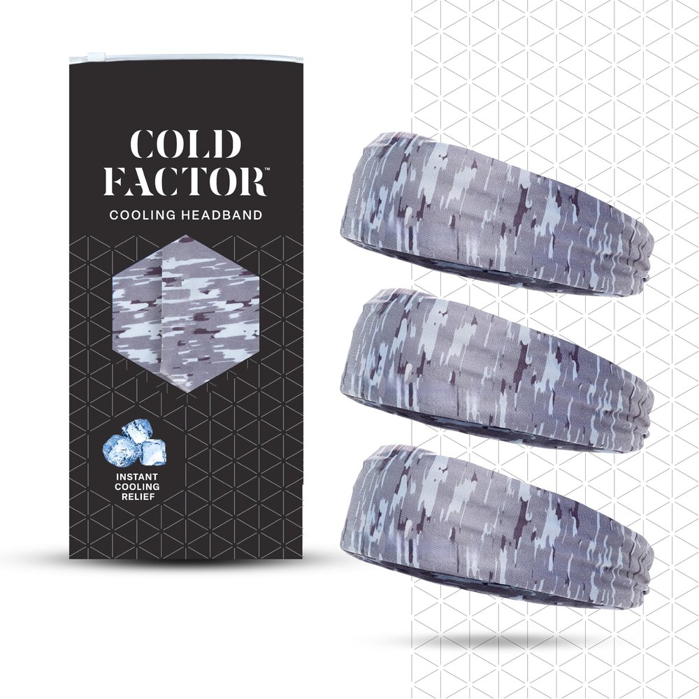 COLD FACTOR Cooling Headband for Women and Men  UPF 50+ Advanced Evaporative Comfort, Instant Cooling Sweatband for Outdoor Sports, Fitness, Yoga, Hiking, Running, and Workout  3 Pack (Camo)