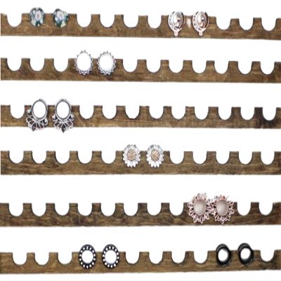 Creatively Cluttered Plug Earring Holder DIY Slats, Custom Gauge Size Wooden Organizer (7/16" (11mm), Stained Brown)