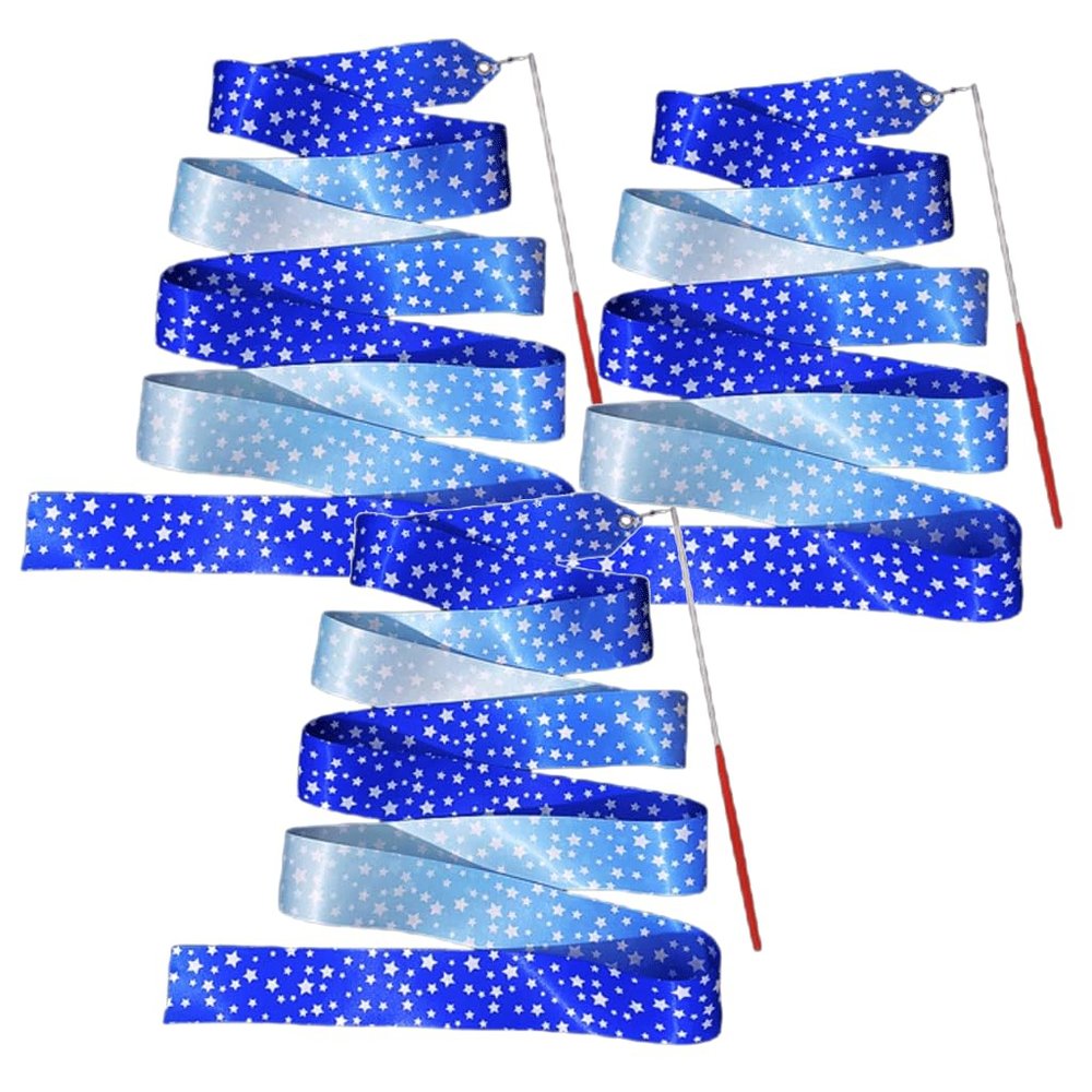 KRILLIQ Dance Ribbons 3 Pcs Rhythmic Gymnastics Ribbon Baton Twirling Streamers Fitness Swing Ribbon Rainbow Streamers for Kids Artistic Dancing for Exercise