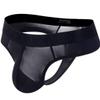 JOCKMAIL Men's Thong Underwear Sexy Jockstraps for Men Nylon Blend Ice Silk Underwear 2 Pack (US, Alpha, X-Large, Regular, Regular, black+sky blue) view 2