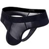 JOCKMAIL Men's Thong Underwear Sexy Jockstraps for Men Nylon Blend Ice Silk Underwear 2 Pack (US, Alpha, X-Large, Regular, Regular, black+white) view 2