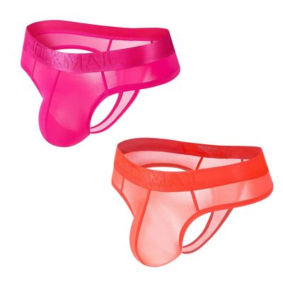 JOCKMAIL Men's Thong Underwear Sexy Jockstraps for Men Nylon Blend Ice Silk Underwear 2 Pack (US, Alpha, XX-Large, Regular, Regular, rose+orange)
