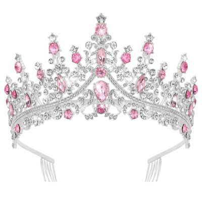 CURASA Pink Tiaras for Women Silver Princess Crown Birthday Tiara for Little Girls Quinceanera Crown Queen Crowns Wedding Tiaras for Bride Tiaras and Crowns for Women Valentine Bridal Pageant