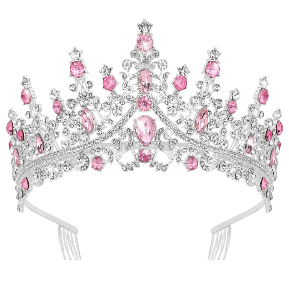 CURASA Pink Tiaras for Women Silver Princess Crown Birthday Tiara for Little Girls Quinceanera Crown Queen Crowns Wedding Tiaras for Bride Tiaras and Crowns for Women Valentine Bridal Pageant