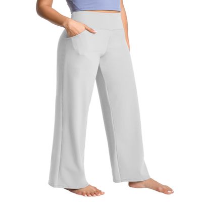 BUBBLELIME 29"/31"/33"/35"/37" Women's Wide Legs Yoga Pants Loose Lounge Sweatpants - Wide Legs_LightGray XL_29" Inseam