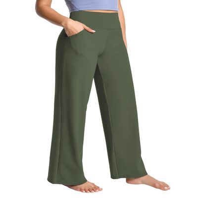 BUBBLELIME 29"/31"/33"/35"/37" Women's Wide Legs Yoga Pants Loose Lounge Sweatpants - Wide Legs_Green S_29" Inseam