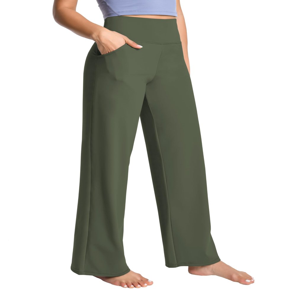 BUBBLELIME 29"/31"/33"/35"/37" Women's Wide Legs Yoga Pants Loose Lounge Sweatpants - Wide Legs_Green S_29" Inseam