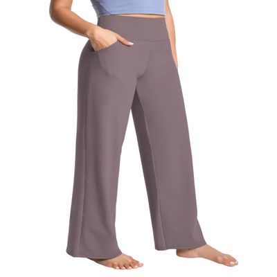 BUBBLELIME 29"/31"/33"/35"/37" Women's Wide Legs Yoga Pants Loose Lounge Sweatpants - Wide Legs_Taupe XL_31" Inseam