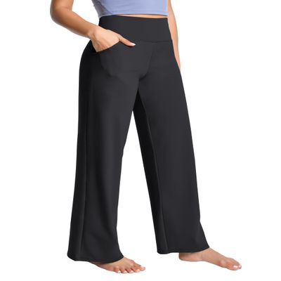 BUBBLELIME 29"/31"/33"/35"/37" Women's Wide Legs Yoga Pants Loose Lounge Sweatpants - Wide Legs_Black L_29" Inseam