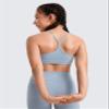 CRZ YOGA Girls Butterluxe Y Back Sports Bra - Yoga Athletic Casual Tops Scoop Neck Spaghetti Strap Padded Crop Kids Teen Cambric Blue X-Large view 2