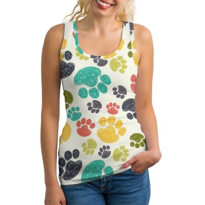 Colorful Doodle Paw Print Lightweight Tank Top for Women Racerback Workout Tops Sleeveless Athletic Running Shirts 2XL