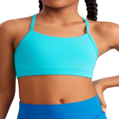 CRZ YOGA Girls Butterluxe Y Back Sports Bra - Yoga Athletic Casual Tops Scoop Neck Spaghetti Strap Padded Crop Kids Teen Spectral Blue Small