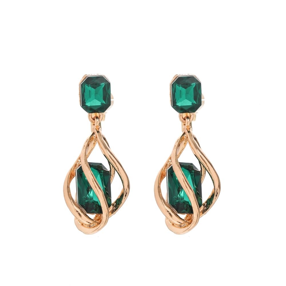 Women's Ear Clips Non Pierced Clip On Earrings Dangle Earrings (Emerald Green Clip On)