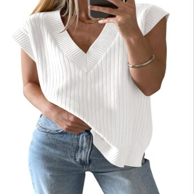 Saodimallsu Womens V Neck Sweater Vest Oversized Ribbed Knit Sleeveless Casual Loose Fit Pullover Tank Top White