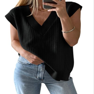 Saodimallsu Womens V Neck Sweater Vest Oversized Ribbed Knit Sleeveless Casual Loose Fit Pullover Tank Top Black