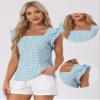 Allegra K Gingham Tops for Women Summer Ruffle Cap Sleeve Square Neck Plaid Blouses Shirt Summer Outfits X-Small Lake Blue view 4