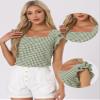 Allegra K Gingham Tops for Women Summer Ruffle Cap Sleeve Square Neck Plaid Blouses Shirt Summer Outfits Large Dark Green view 2