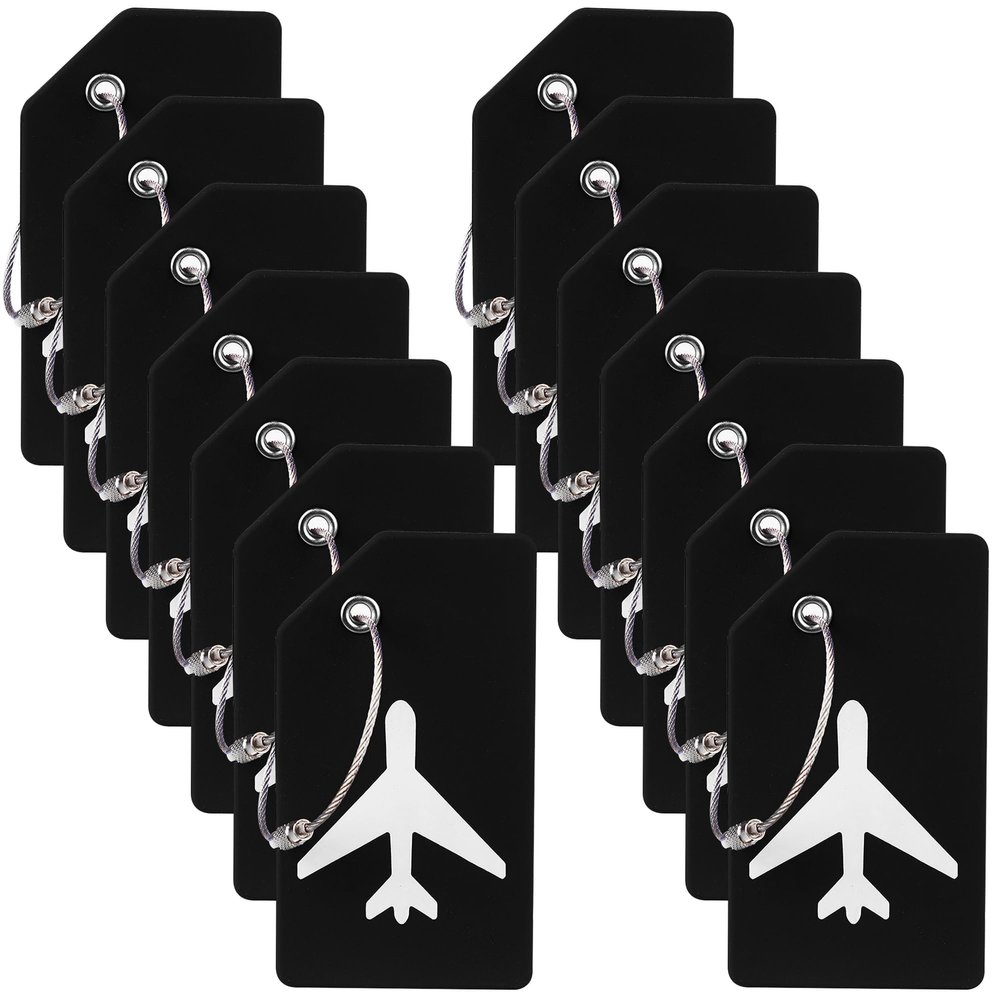 14 Pack Silicone Luggage Tag for Suitcases with Stainless Loop, TSA Approved, Privacy Protection Travel Essentials Bag Tags by Gostwo, Black