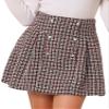 Allegra K Plaid Tweed Skirt for Women's Elegant High Waist Button Decor A-Line Mini Skirts X-Large Black Red view 1