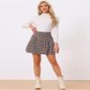 Allegra K Plaid Tweed Skirt for Women's Elegant High Waist Button Decor A-Line Mini Skirts X-Large Black Red view 4