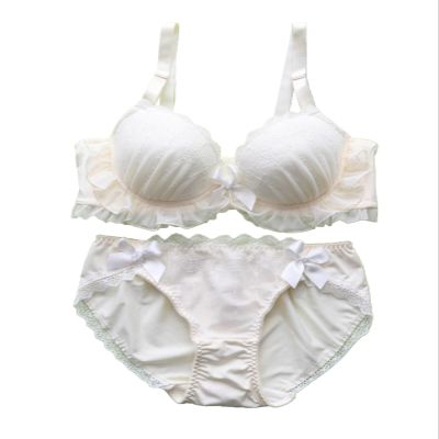 Kawaii Lolita Bras And Panty School Lingerie lovely girls underwear set lace thin section bra large size fall and winter (Color : Beige set, Size : 85B)