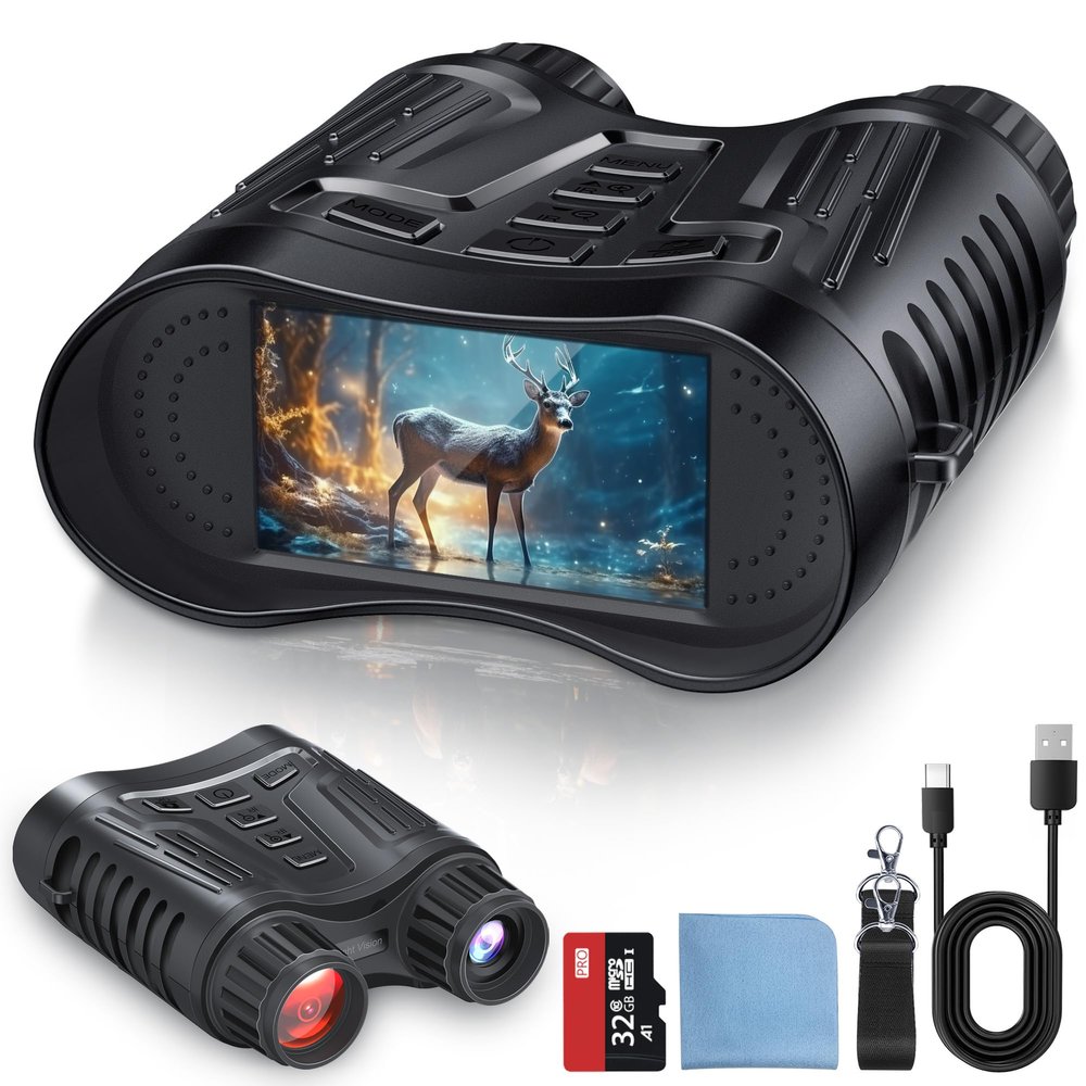 4K Night Vision Goggles Binoculars - Infrared Night Vision in 100% Darkness, 3.2'' Large Screen, 8X Digital Zoom, 32GB Card to Save Photos and Videos for Camping Hunting & Security