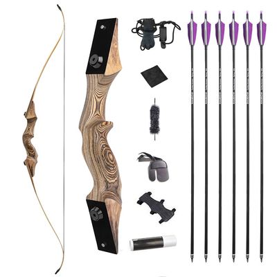 60 Inch Black Hunter Original Takedown Recurve Bow and Arrow Set 20-60lbs Traditional Wood Longbow RH&LH American Hunting Longbow for Outdoor Hunting Shooting