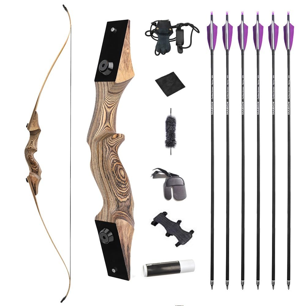 60 Inch Black Hunter Original Takedown Recurve Bow and Arrow Set 20-60lbs Traditional Wood Longbow RH&LH American Hunting Longbow for Outdoor Hunting Shooting