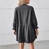 chouyatou Women's Button Down Denim Shirt Dress Lantern Long Sleeve Tiered Baydoll Jean Mini Dress (Small, Black Gray) view 3