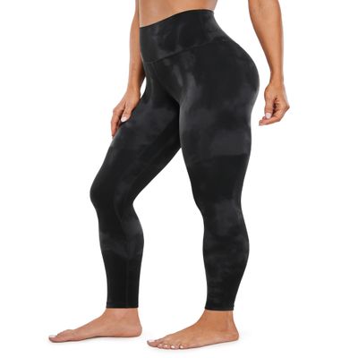 CRZ YOGA Womens Butterluxe High Waisted Yoga Leggings 28" - Double Seamed Buttery Soft Comfy Athletic Gym Workout Pants Black Tie Dye Flowers X-Small