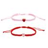 2Pcs/Set Colorful Heart Beaded Matching Bracelets Sweet Heart Braided Adjustable Bracelets Couple Friendships Long Distance Bracelets for Lover Best Friends-Pink+Red view 1