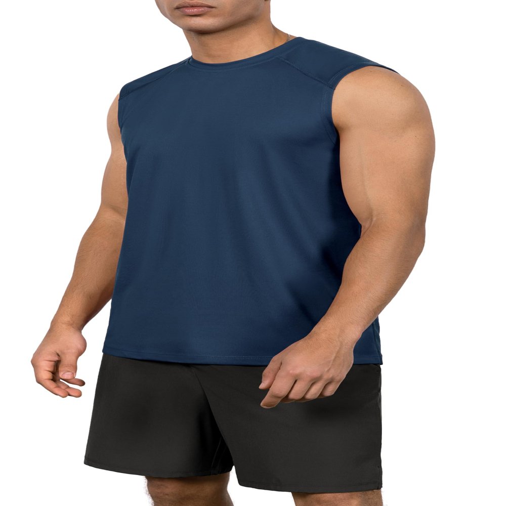 ODODOS Men's Quick Dry Athletic Tank Tops UPF 50+ Sun Protection SPF Workout Sleeveless Muscle Shirts, Navy, XX-Large