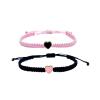 2Pcs/Set Colorful Heart Beaded Matching Bracelets Sweet Heart Braided Adjustable Bracelets Couple Friendships Long Distance Bracelets for Lover Best Friends-Pink+Black view 1