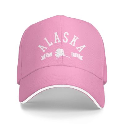 Alaska Est. 1959 State Map Souvenir Gift Men Baseball Cap Women Adjustable Sun Summer Dad Golf Trucker Hat Pink
